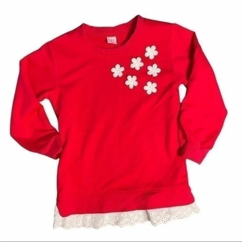 Floral Appliqué Matching Set Girls Size 5 Long Sleeve Top pants Outfit 120